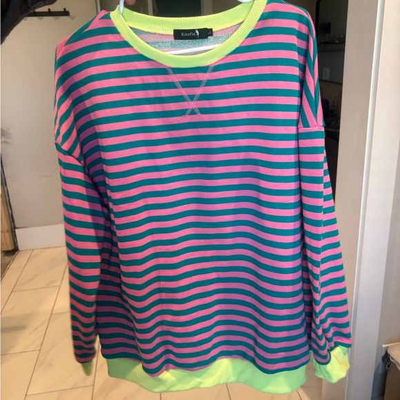 Neon stripe long sleeve sweatshirt top - Picture 3 of 4